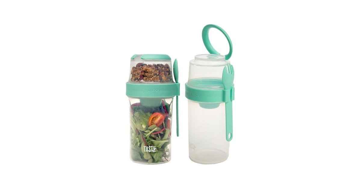 Tasty Salad Shakers with Sporks, 2-Pack Set, Aqua