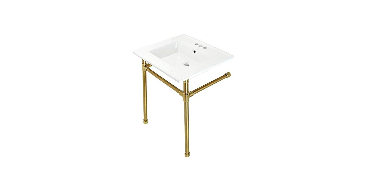 Kingston Brass 25" Ceramic Console Sink, White/Brushed Brass