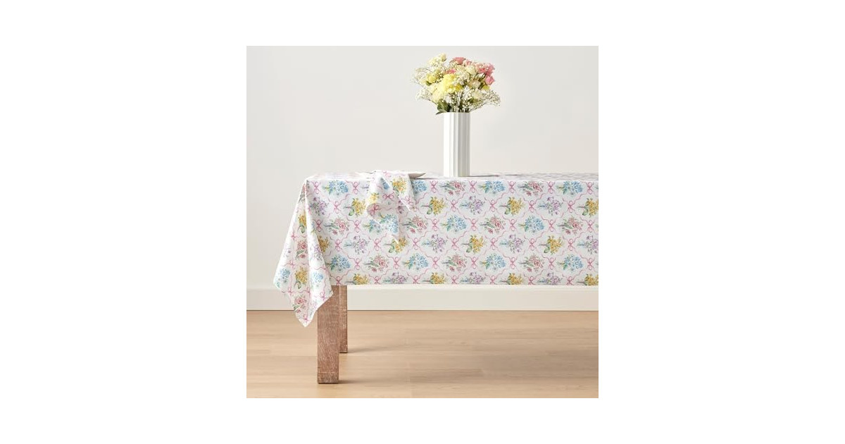 Lenox Bouquet Ribbon Tablecloth, Multicolor, 60" W x 102" L