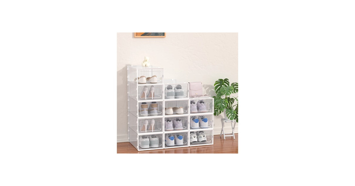J&V Plastic Stackable Shoe Boxes 12Pk