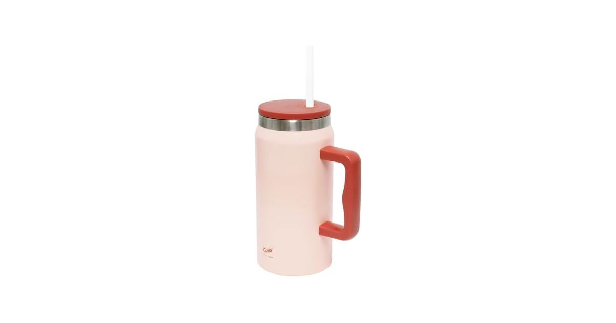 Glad Pioneer Stainless Steel Tumbler with Lid and Straw, 47oz, Rust