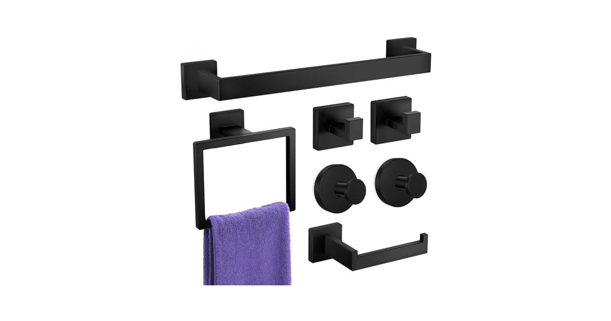 7 Pc Matte Black Bathroom Hardware Set