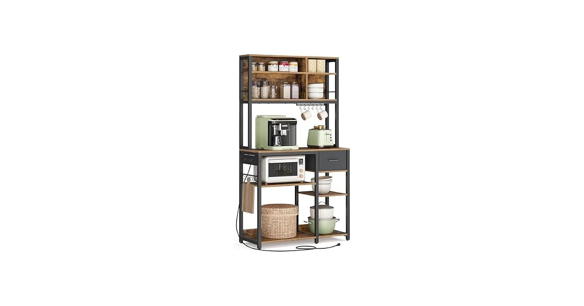 VASAGLE Bakers Rack with Charging Station, Coffee Bar