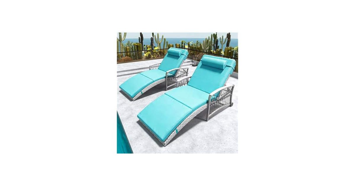 zzwhom 8001 ZZWHOM Wicker Outdoor Chaise Lounge Set of 2