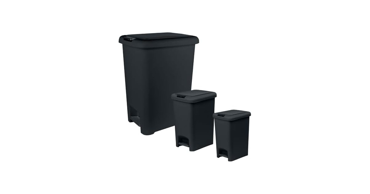 Superio Slim Trash Cans 3-Pack Black