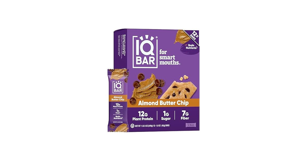 (24-Pack) IQBAR Plant Protein Bars: Almond Butter Chip