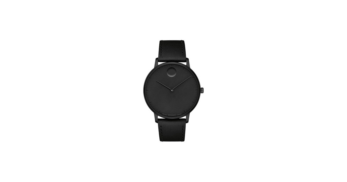 Movado Face Swiss Quartz Black Leather Watch