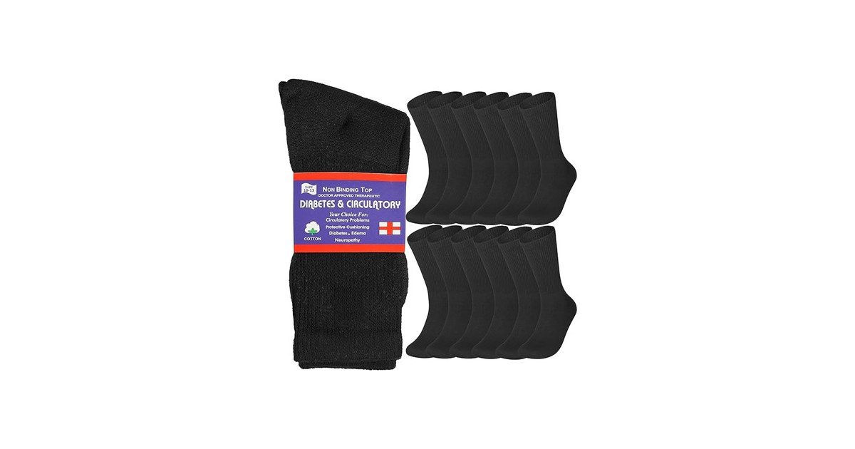 Cotton Non-Binding Diabetic Crew Socks {12-Pairs}