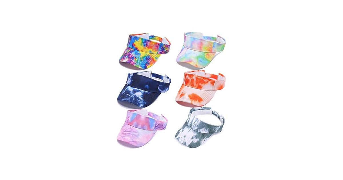 6 PC Tie Dye Sun Visors Hats