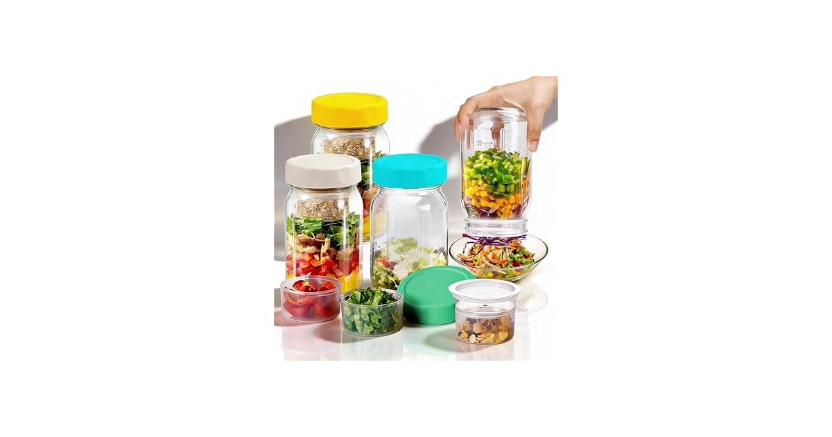 WAWINY 32oz Glass Salad Jars 4 Pack
