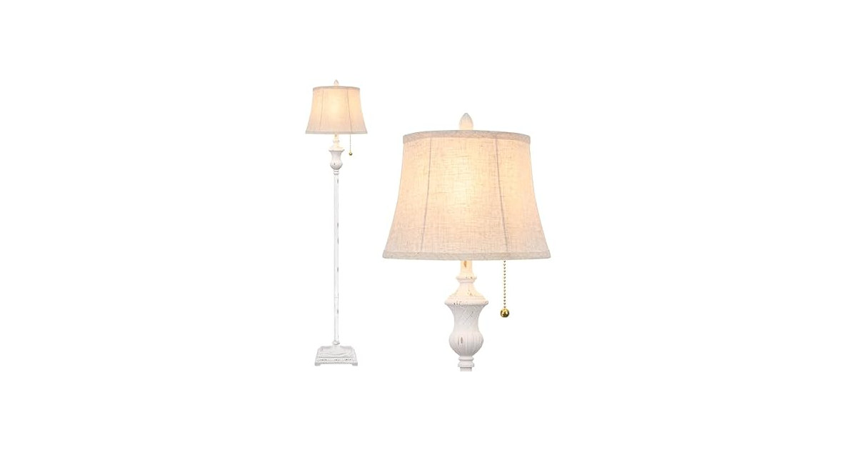 Rustic Vintage White Floor Lamp 64inch