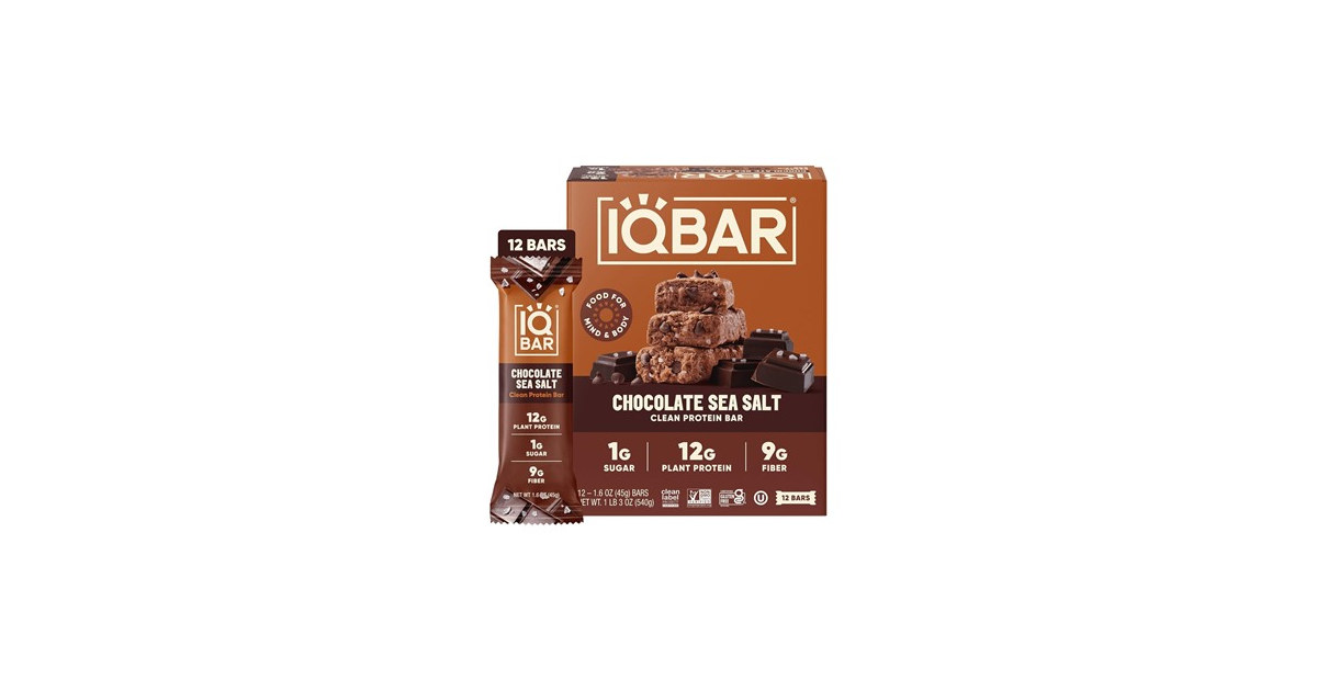 (24-Pack) IQBAR Plant Protein Bars: Chocolate Sea Salt