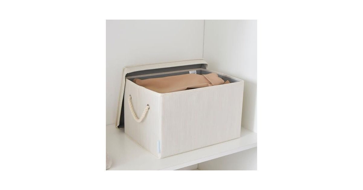 CROS Storage Baskets with Lid 2 Pack Beige Ivory