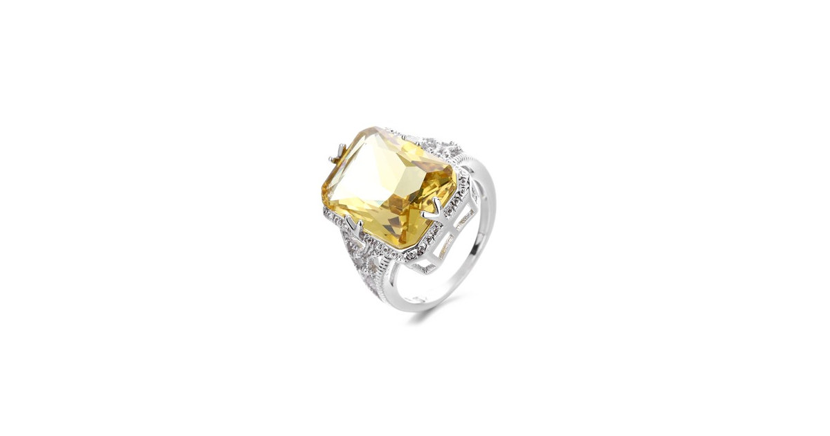 Rhodium Plated Vintage Citrine Crystal Ring