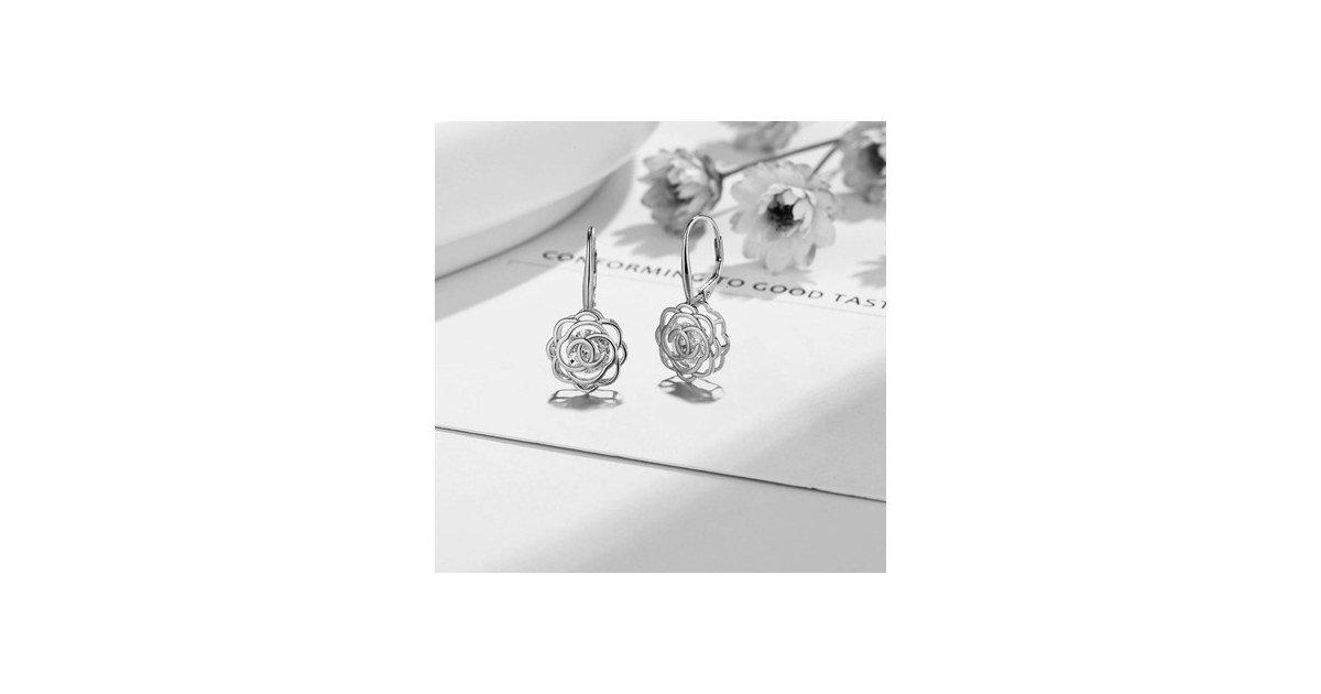 Sterling Silver Crystal Rose Earrings