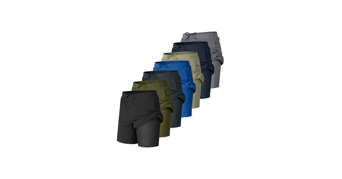 5Pk Mens 2-in-1 Quick Dry Active Shorts