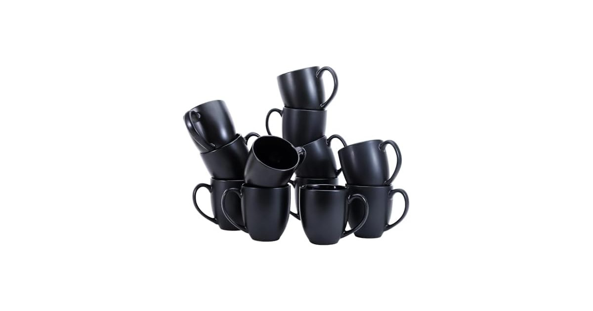 Amazon Basics 12-Pack Matte Black Ceramic Coffee Mug