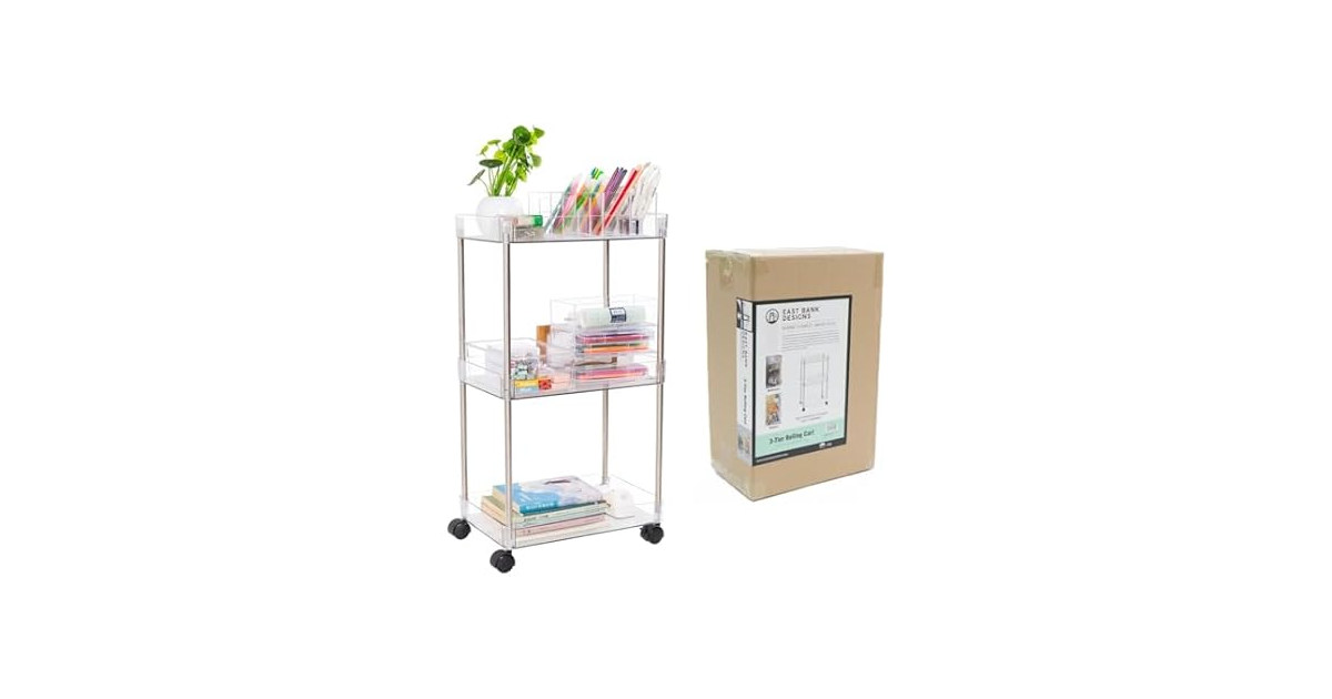 J&V TEXTILES 3 Tier Acrylic Standard Rolling Cart with Wheels