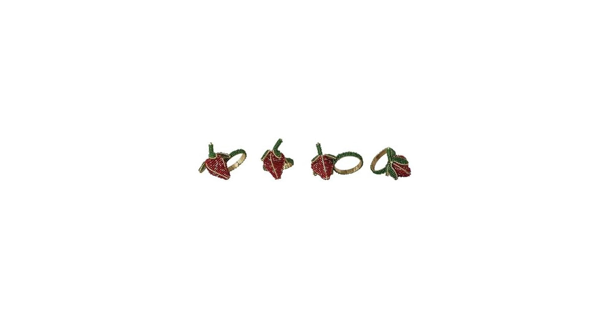 Creative Co-Op 4-Piece Glass Beaded Strawberry Napkin Rings