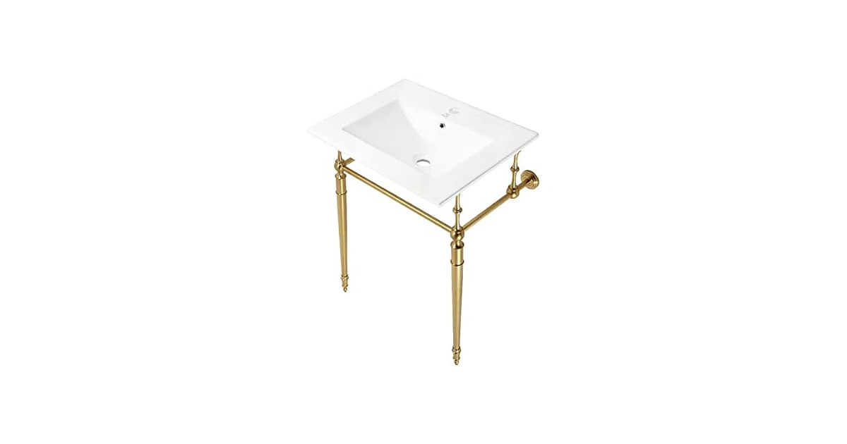 Kingston Brass 24" Ceramic Console Sink, White/Brushed Brass