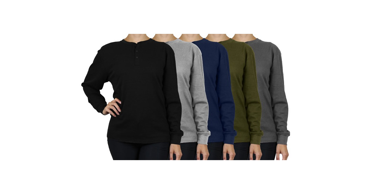 3Pk Asst Womens Waffle-Knit Henley Thermal