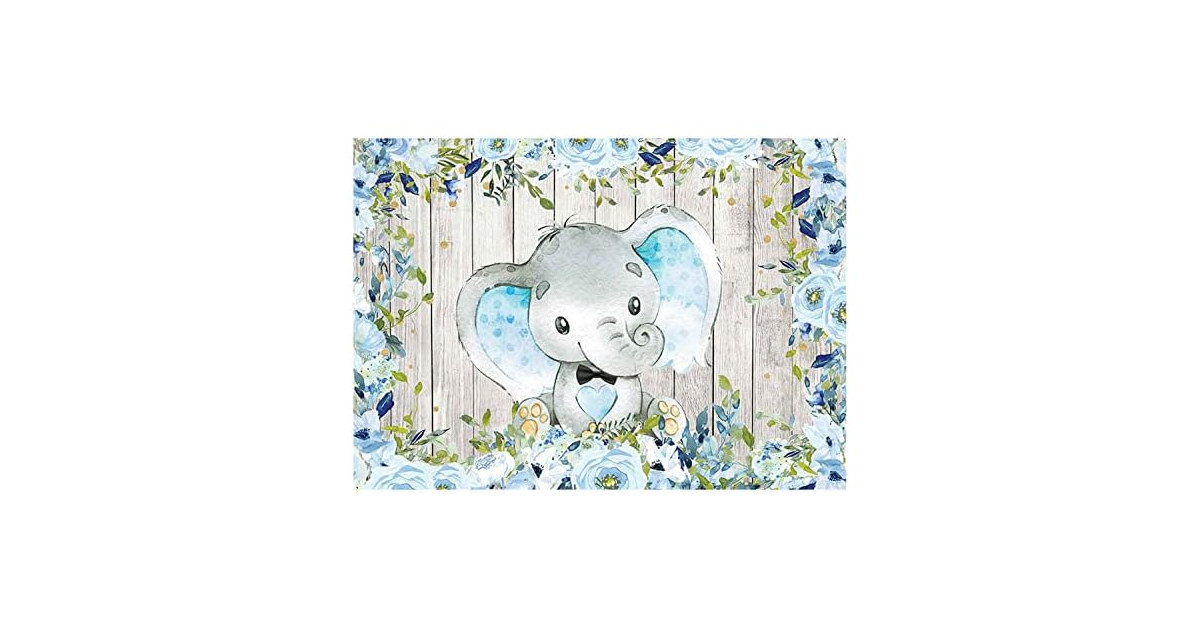 Sensfun Floral Elephant Backdrop Blue