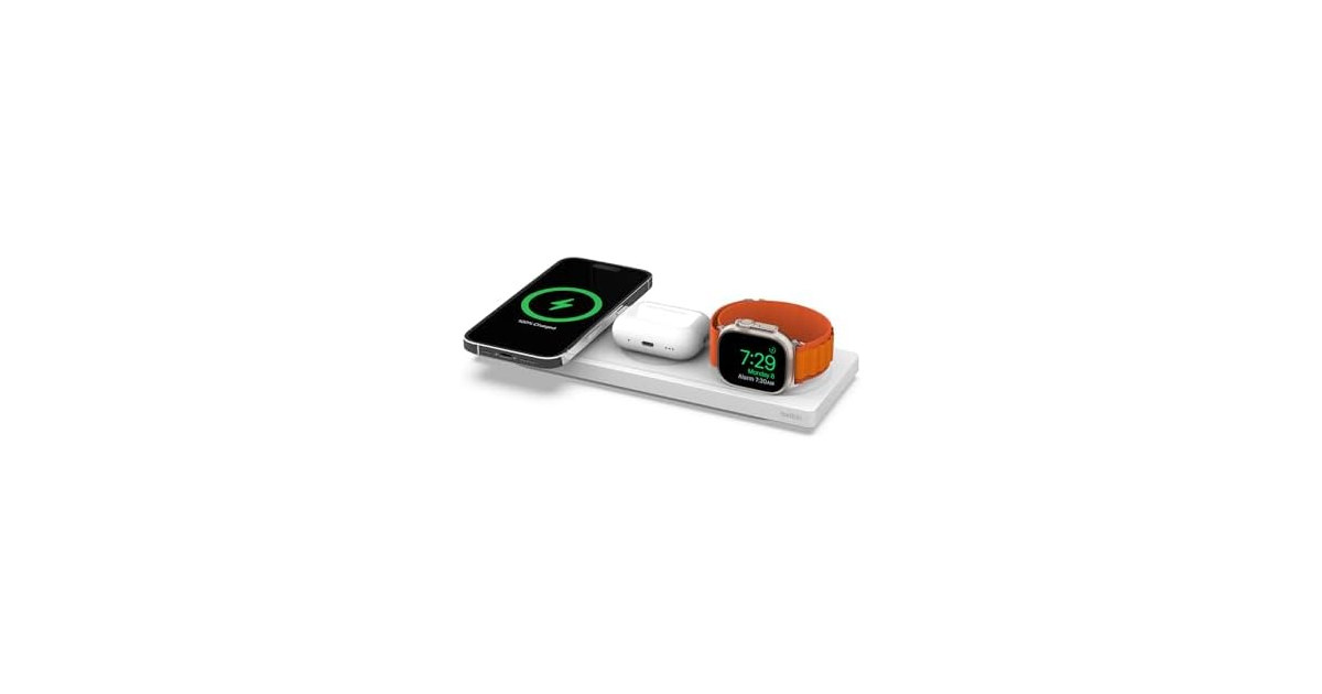 Belkin BoostCharge Pro 15W 3-In-1 Wireless MagSafe Charging Pad - White (Open Box)