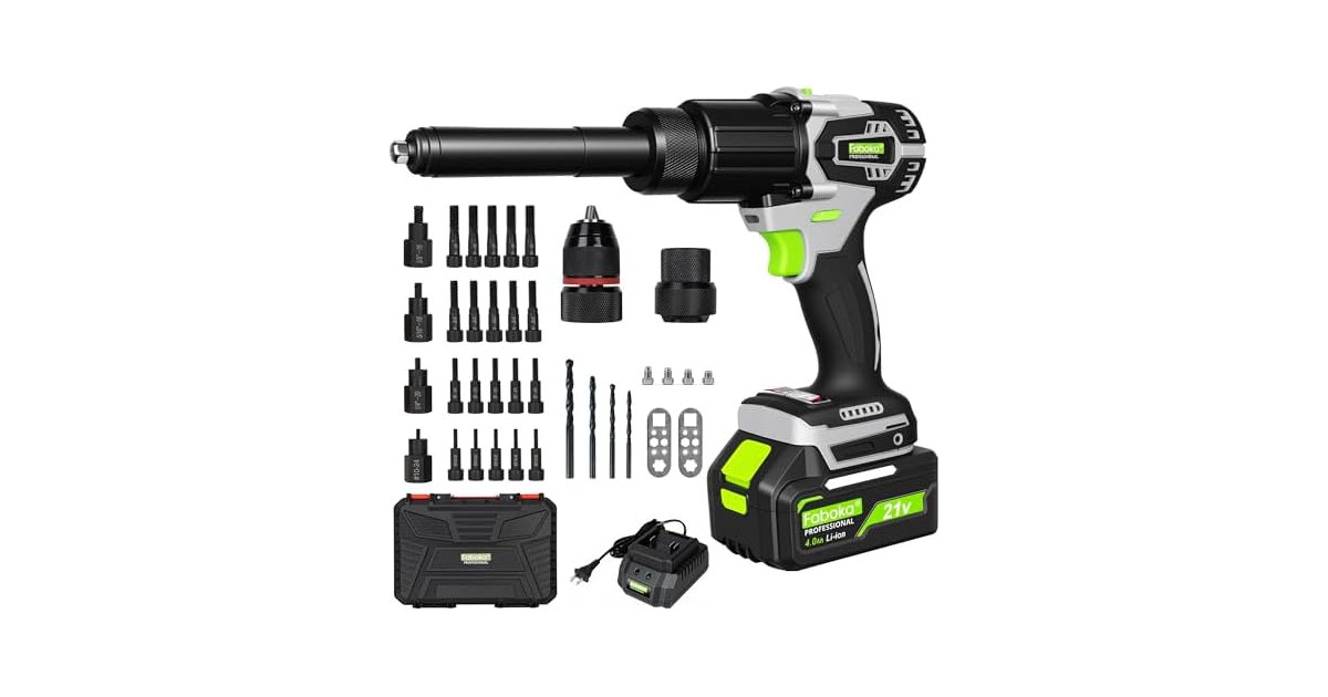 FABOKA FA0801 3-in-1 Cordless Rivet Gun & Nut & Drill (Open Box)