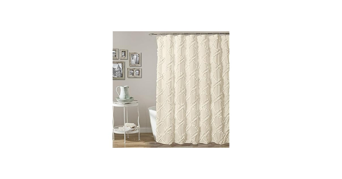Lush Decor, Ivory/Pale Yellow Ruffle Diamond Shower Curtain