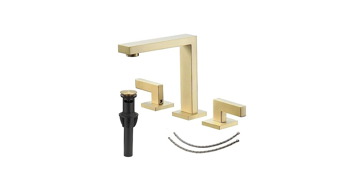 BWE Brushed Gold 8 Inch Widespread Bathroom Sink Faucet