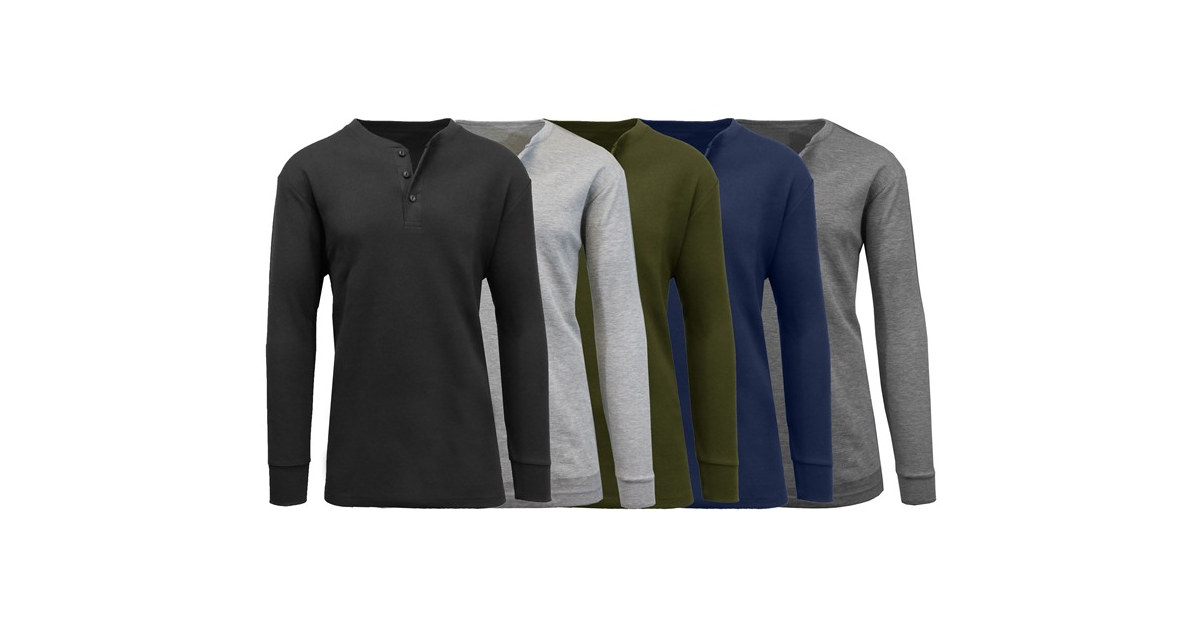 3Pk Mens L/S Henley Thermal Shirt