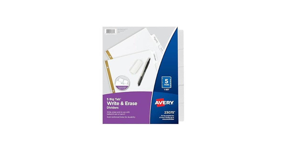 AVERY Big Tab Write-On Dividers w/Erasable Laminated Tabs