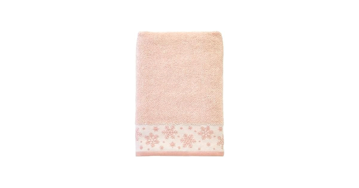 SKL Home Christmas/Winter Heather Snowflake Bath Towel, Blush Pink