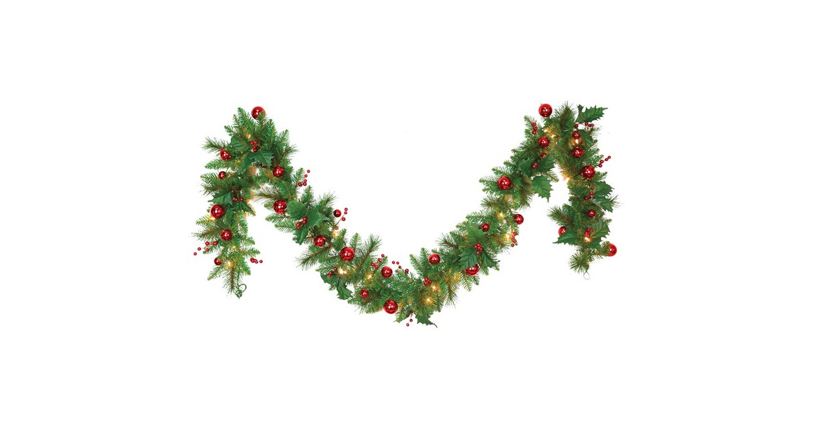 Santa's Workshop, Inc 10 x 9' Garland with Red Balls