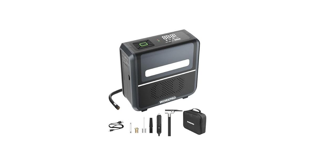 WORKPRO Portable Tire Inflator, 7.2V/12V