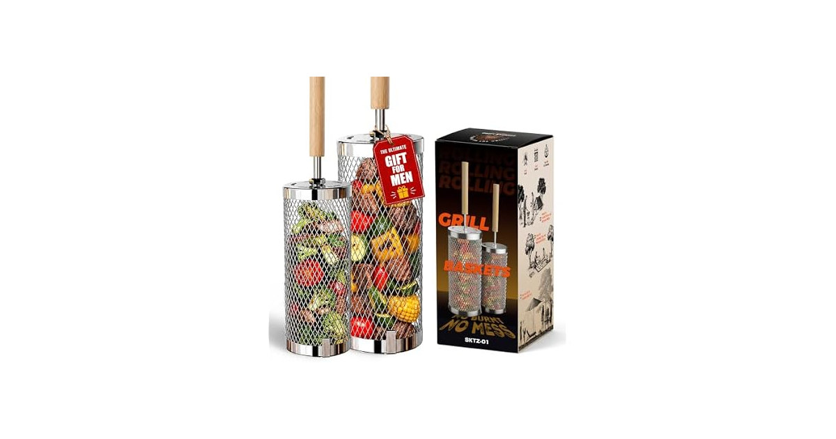 Basinel Rolling Grill Basket 2 Pack
