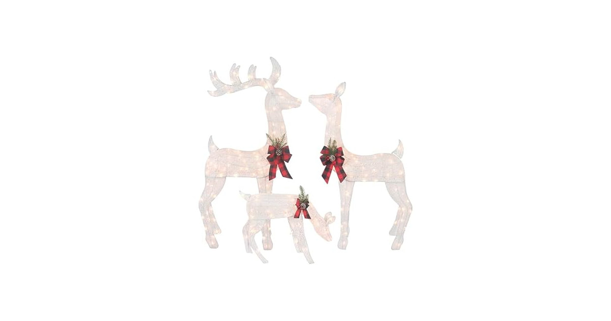Top Treasures 3-Piece White Fabric Reindeer Family White