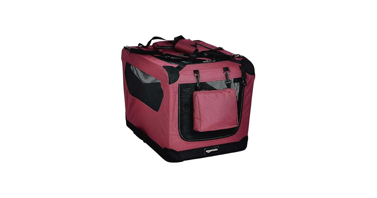 Amazon Basics Folding Portable Soft Pet Dog Crate, Red
