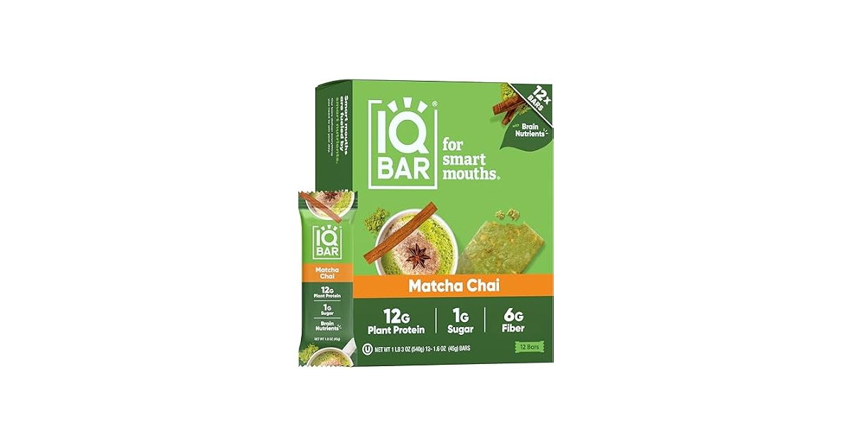 24CT IQBAR Clean Plant Protein Bars - Matcha Chai