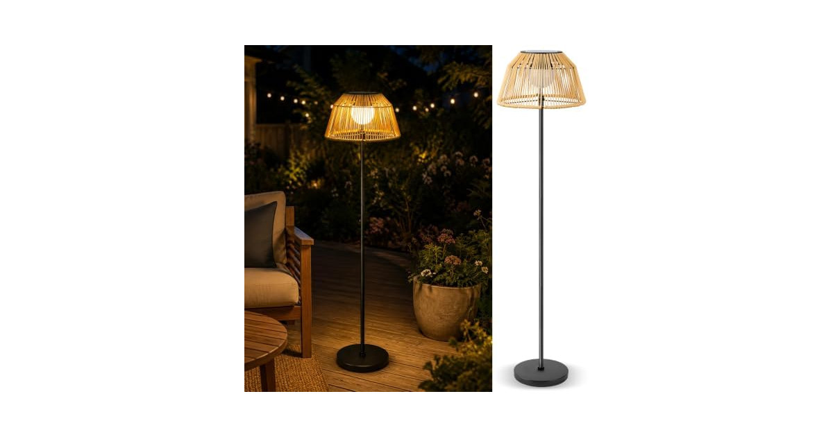 DJGIFI Solar Outdoor Floor Lamp Rattan