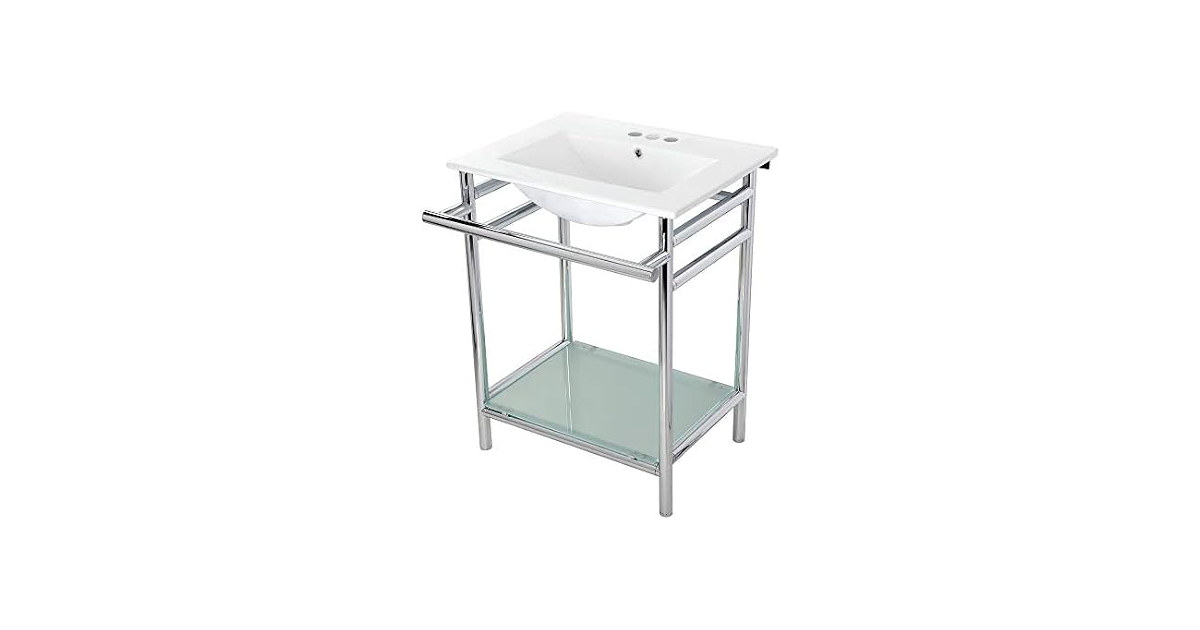 Kingston Brass 24" Ceramic Console Sink, White/Polished Chrm