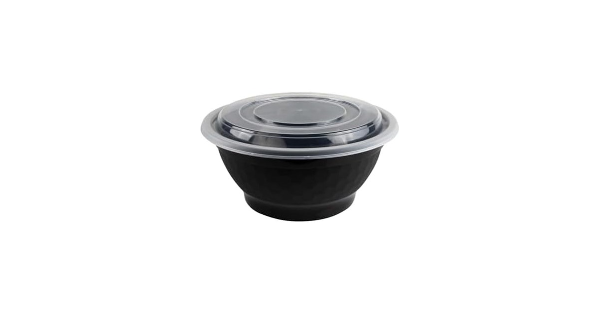 Black Bowls with Lids - 38oz, Plastic 48 CT