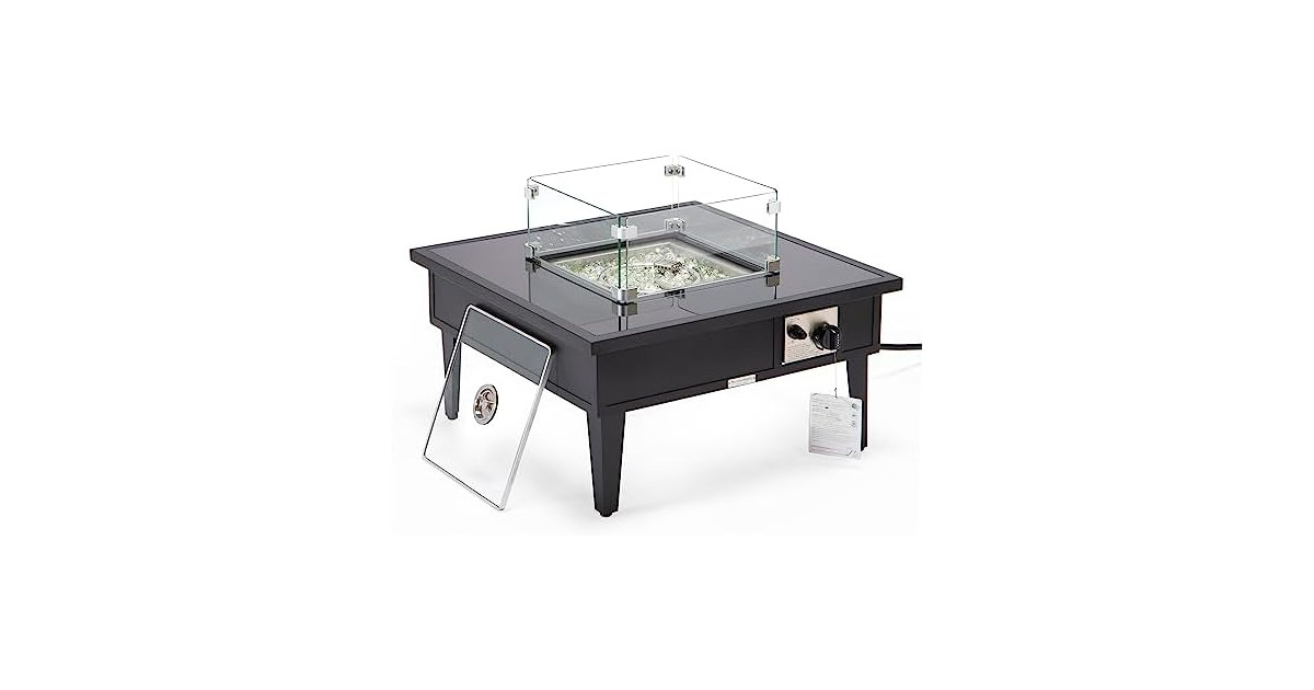 LeisureMod Walbrooke Modern Outdoor Square Fire Pit Table Black