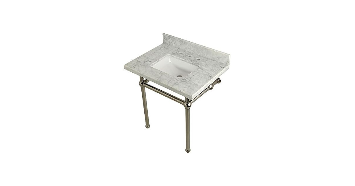 Kingston Brass Top, Carrara Marble White/Polished Nickel 30"