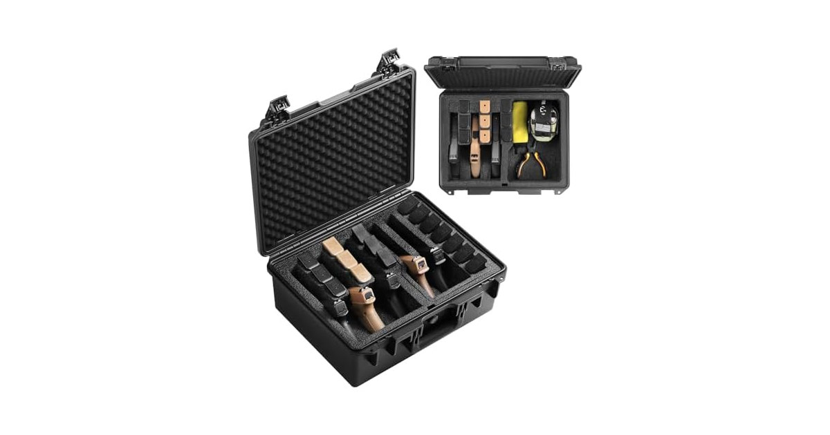 Waterproof Pistol Case 5 Guns 3+2 Layout