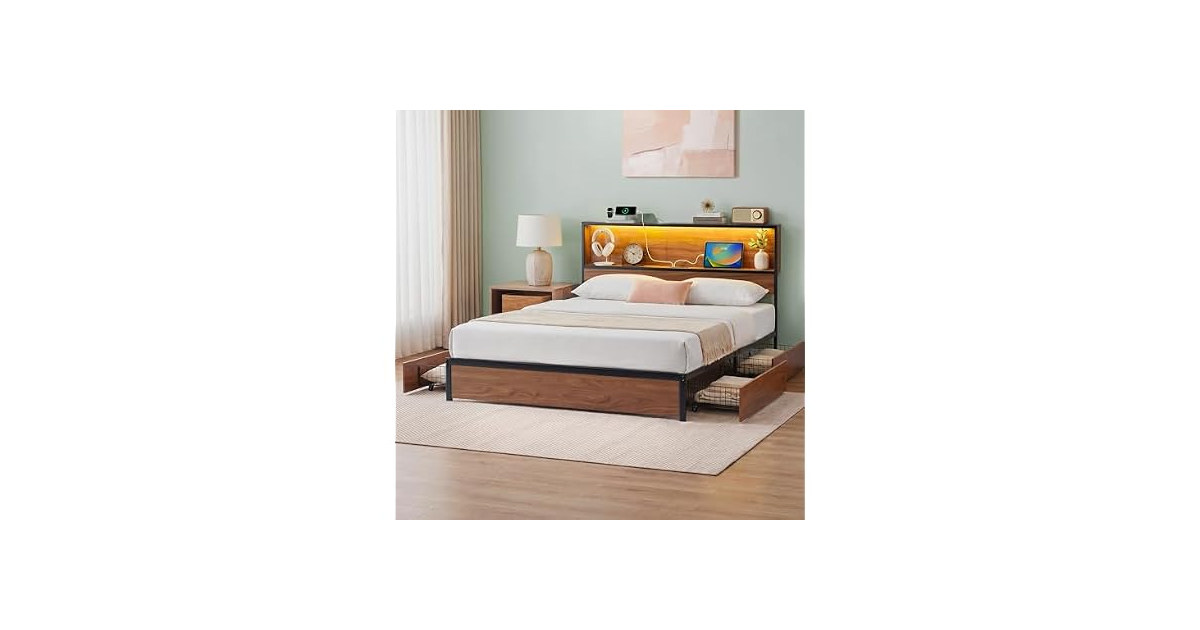 Zinus Kai Platform Bed Frame, Four Underbed Storage Drawers, Full