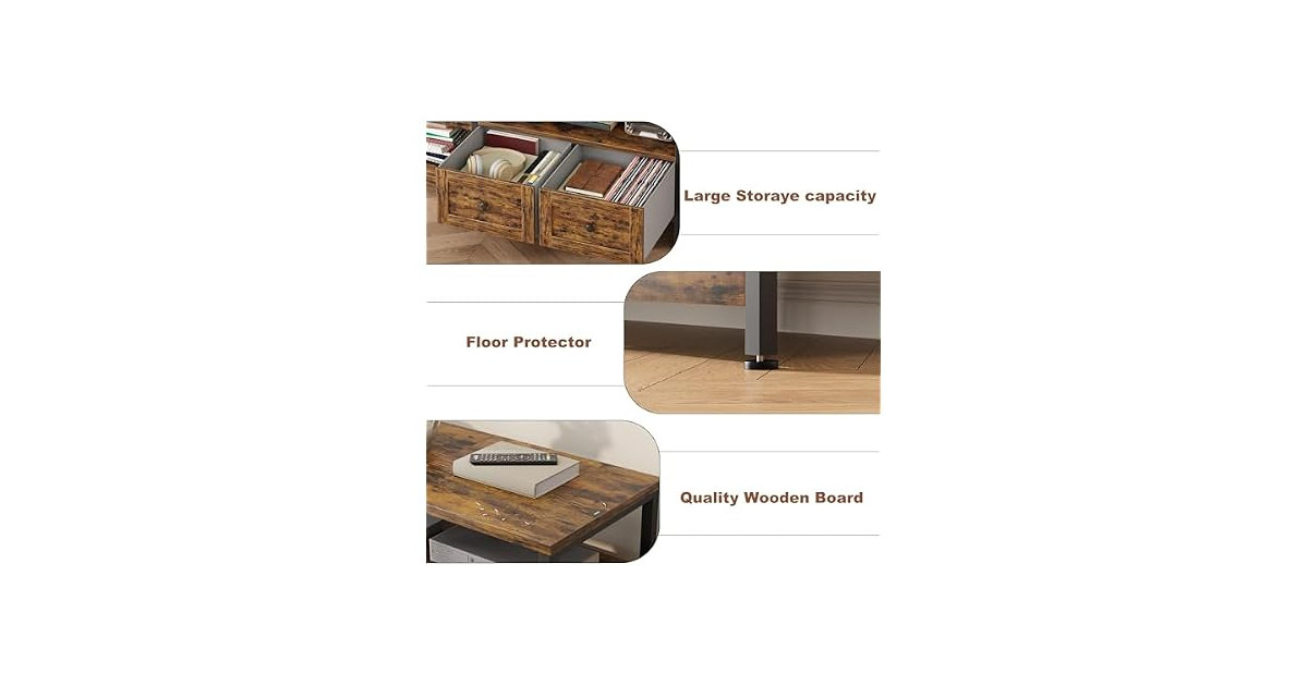 Industrial TV Stand with 2 Drawers Fits TVs up to 75in