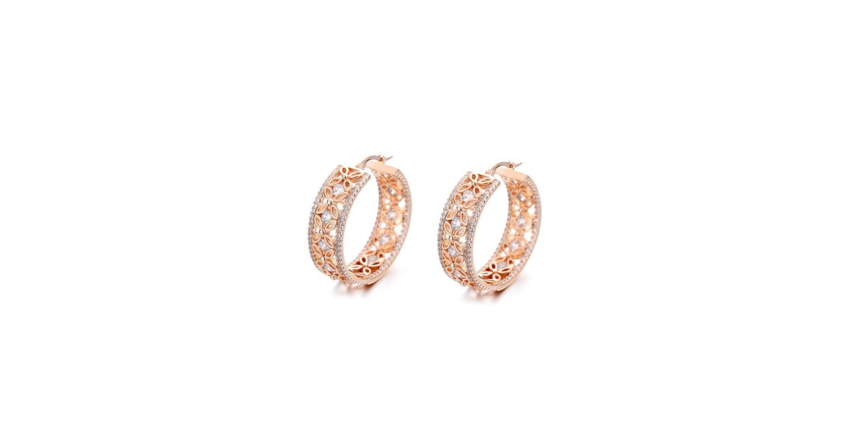 Filigree Flower Hoop Earrings Rose Gold