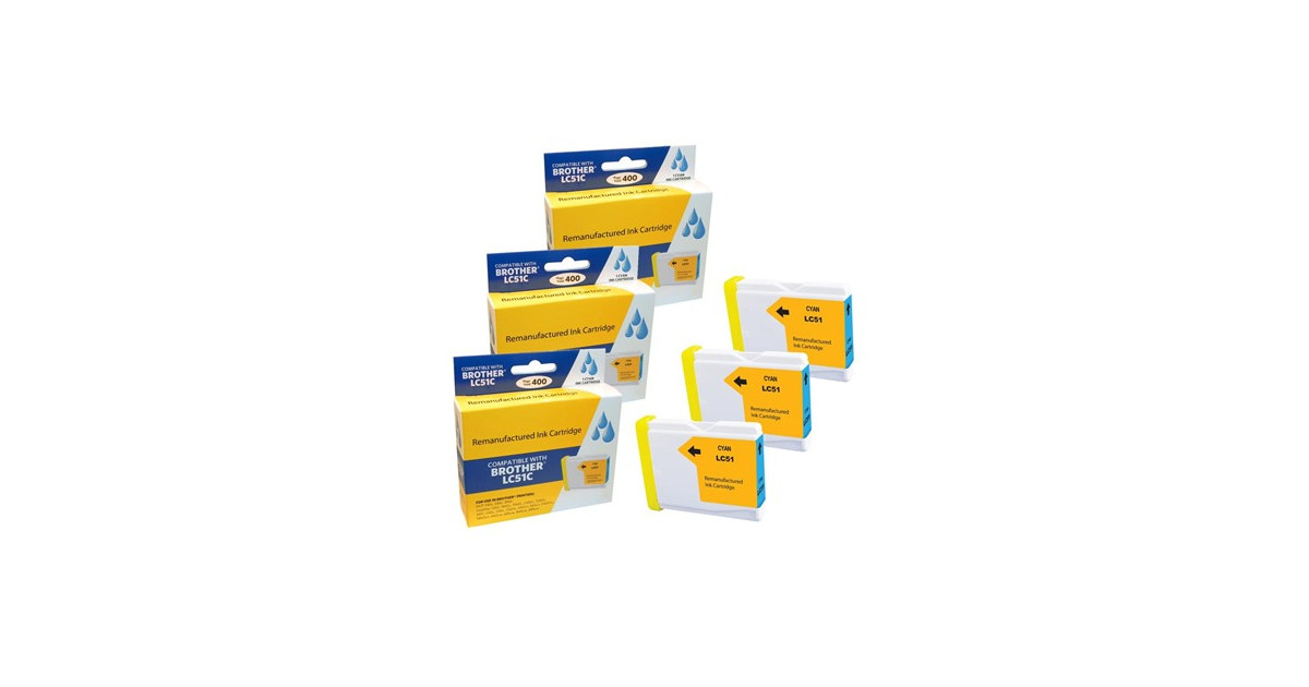 Compatible Brother LC51 Ink Cartridge, Cyan (3 Pack)