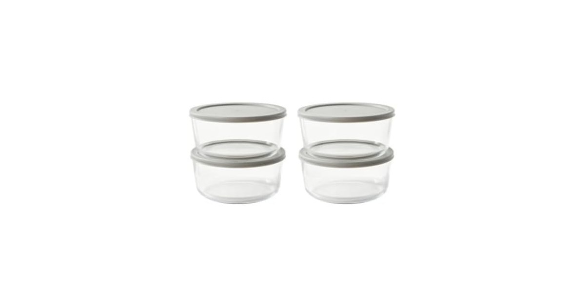 8-Piece Glass Food Storage Containers Set Grey